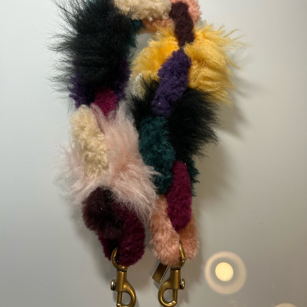Coach Multicolor Fuzzy Pom-Pom Strap with Gold Hardware